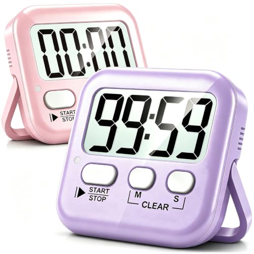 Antonki 2 Pack Digital Timer for Kids Classroom Kitchen Timers for Cooking - color: Pink + Purple