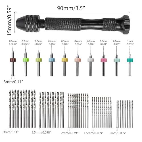 61Pcs/Set Pin Vise, 50 Micro Twist Drill Bits Set 1-3mm, 10 PCB Mini Hand Rotary Tool Random Color 0.1-1mm, Drilling Vice For Making Jewelry Miniatures Carburetor Modeling Resin Polymer Clay DIY Craft