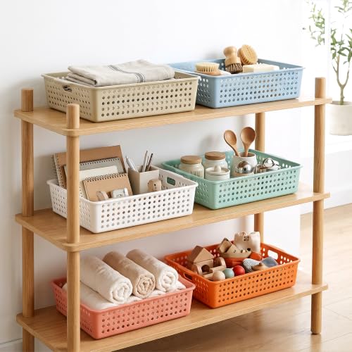 6 Pack Turn in Trays Classroom with 6Pcs Small Baskets, Plastic Classroom Storage Bins Paper Trays for Classroom,Teachers, Students(13.6”×10.6”×3.1”) - color: Boho
