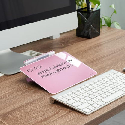 TSJ OFFICE Small Desktop Whiteboard - Glass Dry Erase Board 8 X 6 Inches Tabletop Easel Whiteboard with Stand, Desk Board Buddy for Artist, Teacher and Student - Pink ＆ Gold - color: 8 X 6 Inches - Pink ＆ Gold