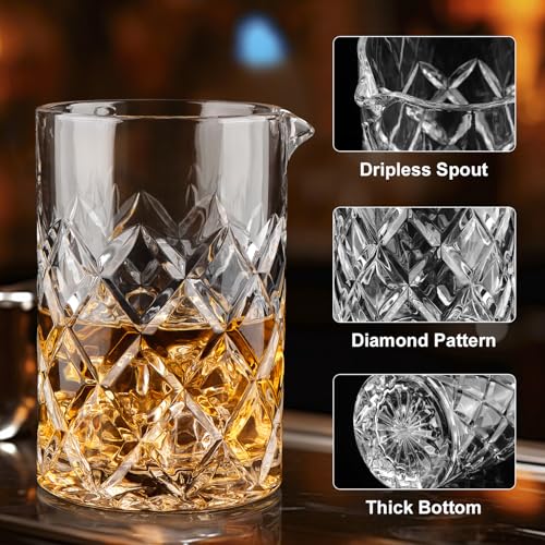Cocktail Mixing Glass, 18.5oz Crystal Mixing Glass, Thick Bottom Bar Stiring Glasses, Bartender Mixing Jug for Manhattan, Martini, Whiskey - color: Transparent, size: 18.5 Ounces