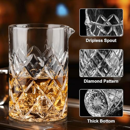 Cocktail Mixing Glass, 18.5oz Crystal Mixing Glass, Thick Bottom Bar Stiring Glasses, Bartender Mixing Jug for Manhattan, Martini, Whiskey - color: Transparent, size: 18.5 Ounces