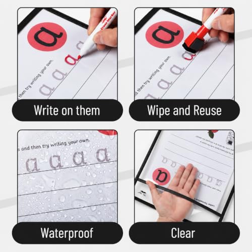 Mr. Pen- Large Reusable Dry Erase Pockets Bulk, 24 Pack, Black - color: Black, size: 24 Pack