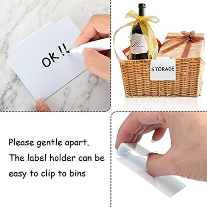 32 Pieces Basket Labels Clip Set, Include 30 Kitchen Clip Label Holder Removable PVC Bin with 2 Chalk Marker for Basket Pantry Organization Box (White Label Clip, Black Pen) - style: White Clip, Black Pen