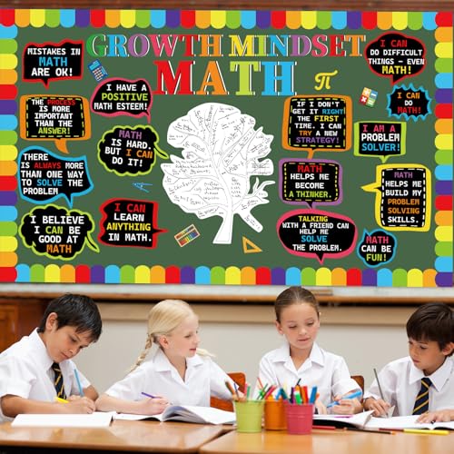 party greeting Math Growth Mindset Bulletin Board Set Maths Classroom Decoration Mathematics Paper Cutout Number Bulletin Board Border for Inspirational School Educational Wall Decor Teacher Supplies - style: Math Growth Mindset Bulletin Board