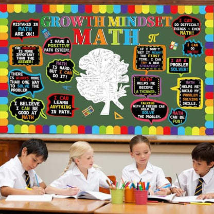 party greeting Math Growth Mindset Bulletin Board Set Maths Classroom Decoration Mathematics Paper Cutout Number Bulletin Board Border for Inspirational School Educational Wall Decor Teacher Supplies - style: Math Growth Mindset Bulletin Board