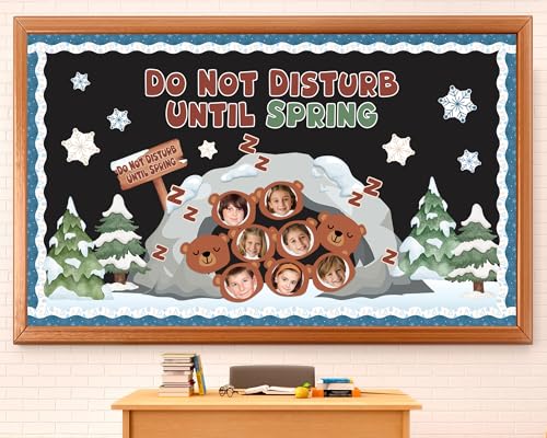 Winter Bulletin Board Decorations Hibernating Bear Paper Cutouts for DIY Photo Do Not Disturb Until Spring Snowflake Bulletin Board Set for Christmas School Chalkboard Wall Window Decoration Favor - style: Do Not Disturb Until Spring