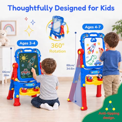 Easel for Kids, Double-Sided Magnetic Drawing Board with Art Set - color: Red