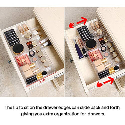 Oubonun Expandable Shallow Vanity Plastic Makeup Drawer Organizers, 4 Pack - size: 1.3" Height - 4 Pack