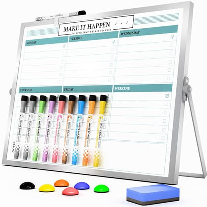 Marsrock Weekly Calendar Whiteboard with Stand, Dry Erase Magnetic 16"x12" - color: Green, size: 16"x12"