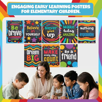 Sproutbrite 8 Pack 12”x16” Educational Motivational Posters for Classroom - color: Motivational