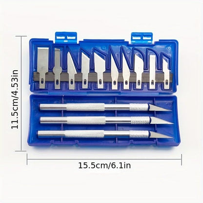 13PCS Precision Craft Knife Set, Aluminum Handle Hobby Exacto Kit with 10 Blades for DIY Art, Paper Cutting, Model Making & Carving (13 Pieces in a Blue Box) - color: 13 pieces in a blue box