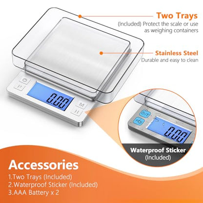 BOMATA Digital Jewelry Scale, 1000g×0.01g High Precision Gram Scale - color: Silver