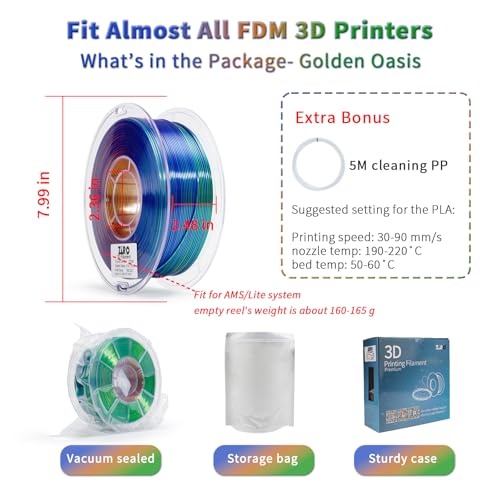 ZIRO PLA Filament 1KG,Silk 3-in-1 Color Co-Extruded Material, Goldern Oasis - color: Golden Oasis(silk)