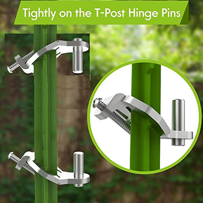 T-Post Gate Hinge Pins - Heavy Duty Gate Hanger, Hang a gate from a Metal T Post, Steel Gate Hinges Target Hanger for Farm Gate, Garden & Backyard Gate, Easy to Install. (Patent) - color: Silver