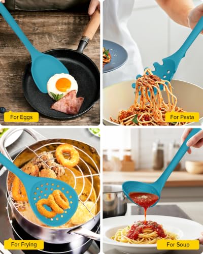 BUNDLEPRO Silicone Cooking Utensils Set, 9 Pcs Kitchen Utensils, One-Piece - color: Blue