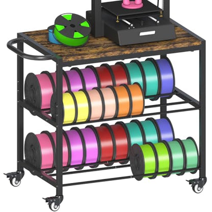 2-Tier 3D Printer Filament Storage Rack with Stand & Wheels, Black - color: black, size: 2-tier
