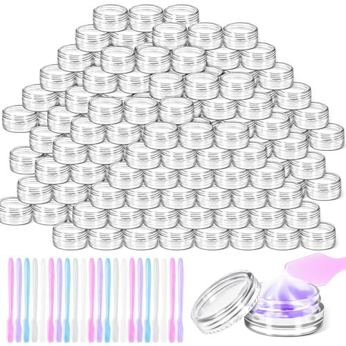 200 Pack 3g Plastic Jars with Lids, 3ml Round Clear Cosmetic Containers Makeup Jars, 3gram Travel Size Container Jar with Spatulas for Makeup Lotion Cream Sample Ointment Salve Balm Powder - color: Clear, size: 200PCS