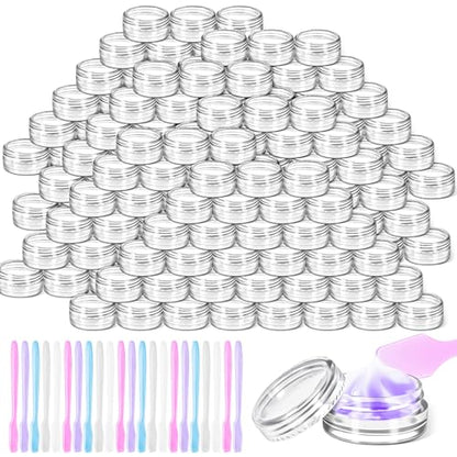 200 Pack 3g Plastic Jars with Lids, 3ml Round Clear Cosmetic Containers Makeup Jars, 3gram Travel Size Container Jar with Spatulas for Makeup Lotion Cream Sample Ointment Salve Balm Powder - color: Clear, size: 200PCS