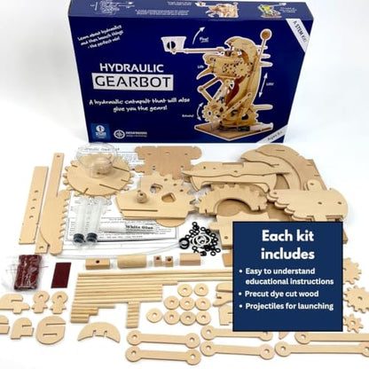 PATHFINDERS STEM Kit – Hydraulic Gearbot | Wooden Robot Building Kit with Gears, Levers & Catapult Launcher | Engineering Toy for Kids Age 8-12 | STEM Gift for Boys & Girls