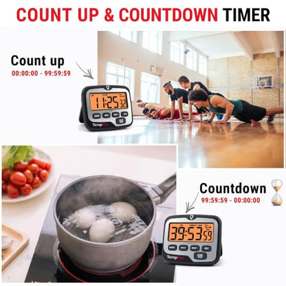 TempPro TM01 2-in-1 Kitchen Timers for Cooking with 12/24H Clock Mode - size: Digital Timer 1 Pack