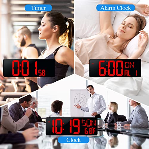 17.2" Large Digital Wall Clock Bluetooth Auto Sync Time Big Timer Red - color: Red&black Shell