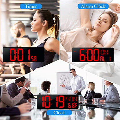 17.2"Large Digital Wall Clock Large Display with Remote Control 180°Visible - color: Red