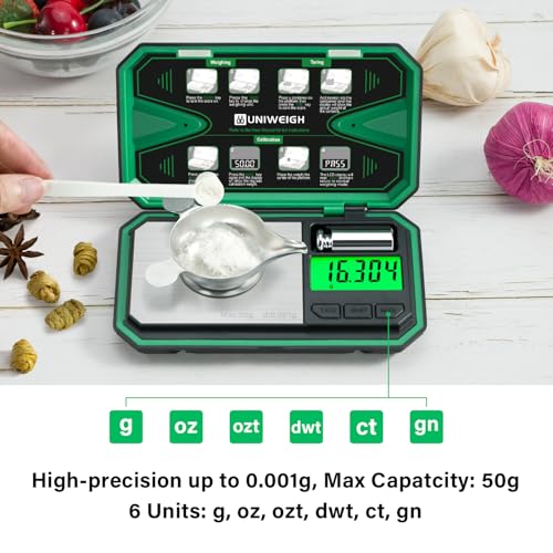 UNIWEIGH Milligram Scale Precision 0.001g/50g mg Scale for Weighing Powders - color: Green