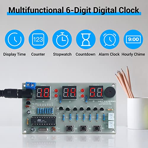 MiOYOOW 6-Digit Alarm Clock Soldering Practice Kit for College High School - color: 6 Digit Clock Kit(0.56 Inch)