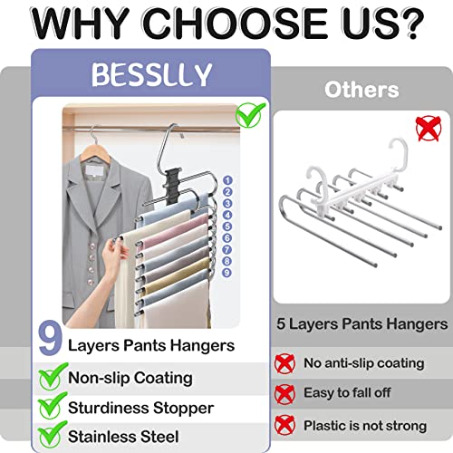 9 Layers Pants Hangers Space Saving Non-Slip Closet Organizer 4 Pack - color: Black, size: 4 Pack