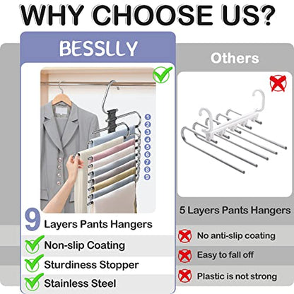 9 Layers Pants Hangers Space Saving Non-Slip Closet Organizer 4 Pack - color: Black, size: 4 Pack