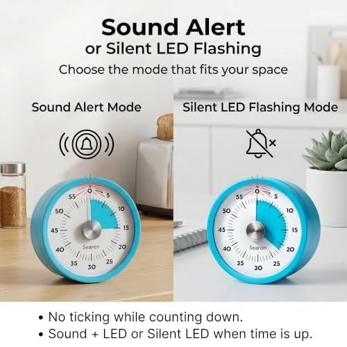 Searon Magnetic Kitchen Timer, 60-Minute Visual Dial (Blue) - color: Blue