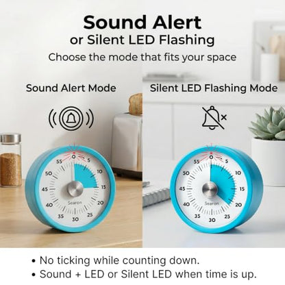 Searon Magnetic Kitchen Timer, 60-Minute Visual Dial (Blue) - color: Blue