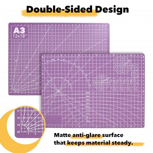 Mandala Crafts Self-Healing Purple Pink 12" x 18" A3 Cutting Mat for Sewing - color: Purple, size: 12 x 18 Inches Mat