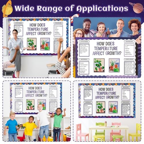 129Pcs Planet Space Science Fair Board Supplies Includes Self Adhesive Science Fair Project Titles Subtitles Presentation Bulletin Border Letter Stickers Scalloped Bulletin Border for Classroom Office - style: Space