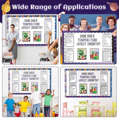 129Pcs Planet Space Science Fair Board Supplies Includes Self Adhesive Science Fair Project Titles Subtitles Presentation Bulletin Border Letter Stickers Scalloped Bulletin Border for Classroom Office - style: Space
