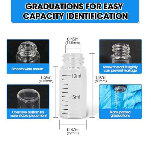 12PCS 10ml Clear Glass Graduated Vials with Screw Caps & Plastic Stoppers - color: CLEAR, size: 10ml