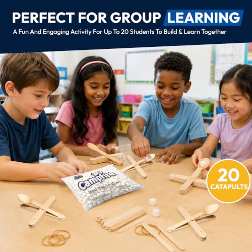 Firestix Classroom Set - Marshmallow Catapult STEM Kit – Build 20 Working Catapults - Includes 6 pounds of Mini Marshmallows Included – Hands-On Science, Engineering - style: Classroom Catapult Kit