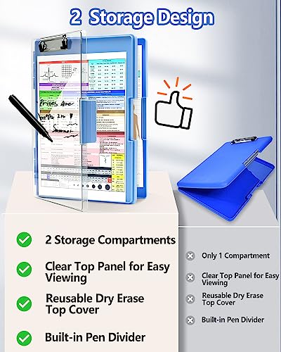 Clipboard with Storage, Nurse Dry Erase Clip Board, 8.5x11, Aqua Blue - color: Aqua Blue