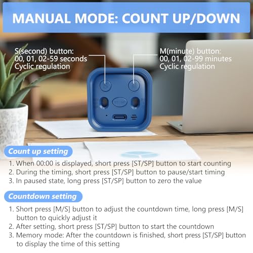 GuDoQi Multi-Function Cube Timer, 5/10/30/60 Min & Custom Count Down, Included Pause & Resume Feature, Silent, Vibrate & Adjustable Sound Alarm for Productivity in Tasks,Study & Kitchen, Classic Blue - color: Blue