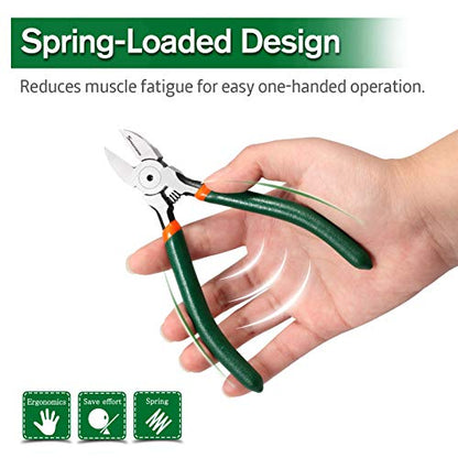 SPEEDWOX Precision Side Cutter 5 Inch Mini Flush Cutters Diagonal Wire Cutting Pliers with Spring Functional Precision Tools for Cutting Electronics Wires Jewelry DIY and Handmade - size: 5"