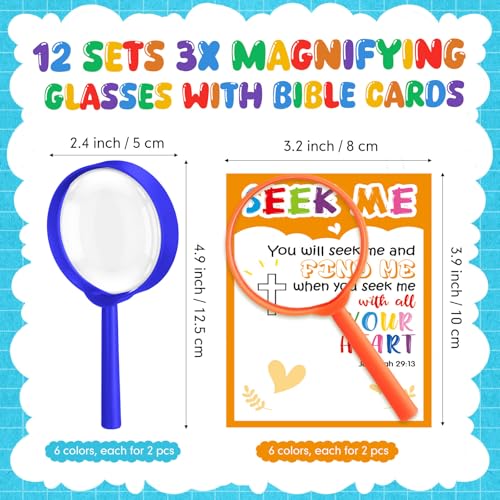 12 Set Magnifying Glasses Gifts Set for Kids 3X Handheld Magnifying Glasses with Bible Verse Cards 2026 VBS Christian Bulk Back to School Bulk for Students Preschool First Day of School Gifts