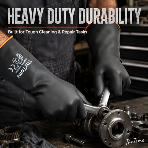 ThxToms Chemical Resistant Gloves, 28 Mil Heavy Duty Latex, 22 Inch, 1 Pair - color: Black 22 Inch