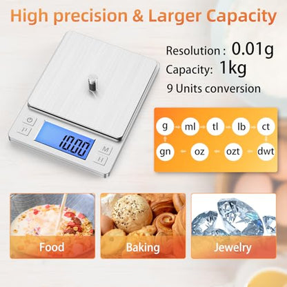 BOMATA 0.01g Small Digital Gram Scale, Upgraded 1kg Jewelry Scale - size: 0.01g/1kg Silver (Non-Rechargeable)