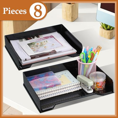 DoubleFill 8 Pcs Stackable Letter Tray Plastic Paper Tray, Black - color: Black