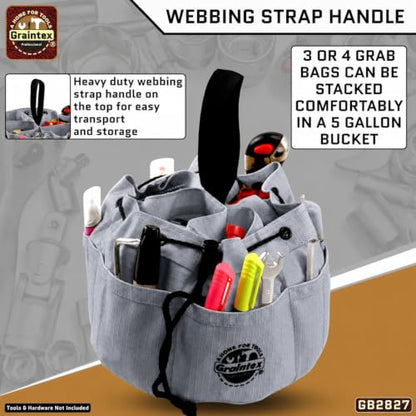 Graintex 18 Pockets Grab Bag Rip-stop Canvas Drawstring Closure, Small Part Organizer Pouch, Small Tools, Screws, Parts, Parachute Tool Bag for Efficient Storage - Steel Grey - color: Steel Grey