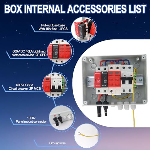 600V Solar PV Combiner Box, 1 String DC Disconnect Box with 15A Fuse - color: White-1 inputs and 1 Output