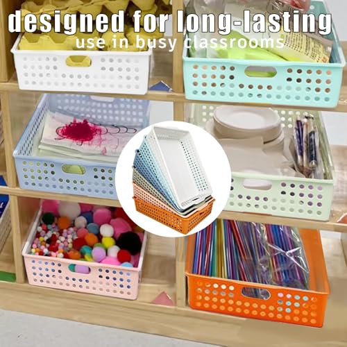 6 Pack Classroom Paper Baskets, Organizing Desk Boho Tray for A4 Papers, Classroom Storage Plastic Paper Bins, Fun Turn In Trays for Teachers and Students, Office Desk Room Trays