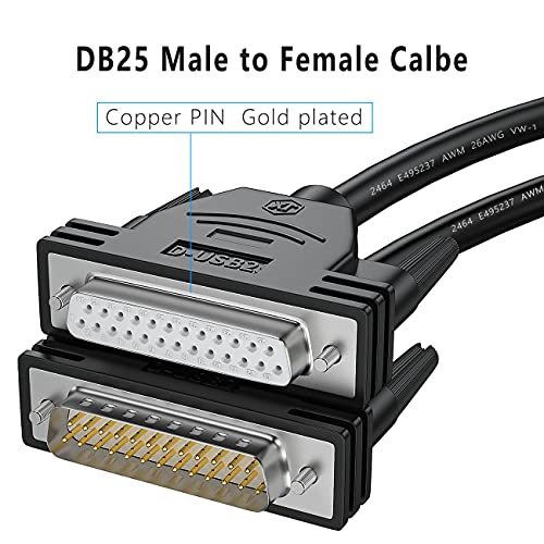 DB25 Male to Female Cable - 6FT, Double-Shielded with Foil & Metal Braid, D-SUB 25 PIN RS232 Serial Cable in Black - color: Male to Female, size: 6.6 feet