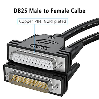 DB25 Male to Female Extension Cable 10FT, 26awg Tinned Copper Wires,Double-Shielded with Foil &Metal Braid, D-SUB 25 PIN RS232 Serial Cable in Black - color: Male to Female, size: 10 feet